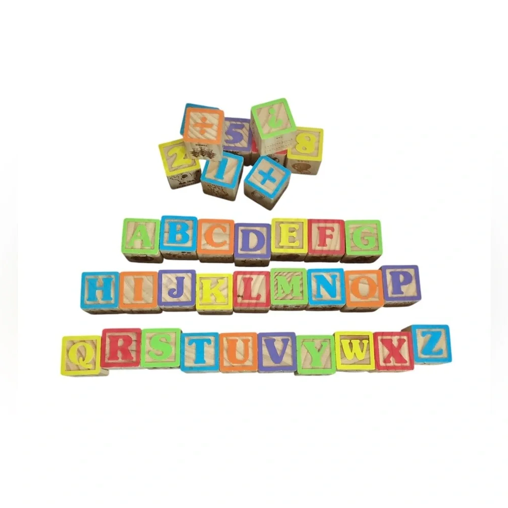Wooden Multicolor Alphabet Blocks Set with Carry Bag
